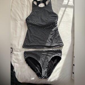Athleta Maldives Black and White Striped Tankini set